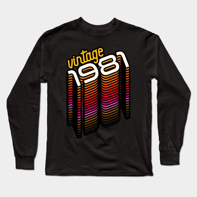 Vintage Made in 1981 ))(( Retro Birthday Year Gift Long Sleeve T-Shirt by darklordpug